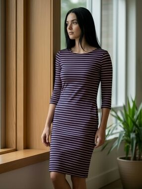 EUC J Crew Size Large Blue & Red Striped Long Sleeved Dress!